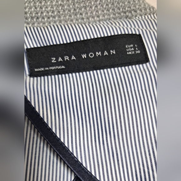 ZARA WOMAN BLAZER GRAY WITH TEXTURE LARGE. PRE-OWNED. MADE IN PORTUGAL. - Picture 14 of 15